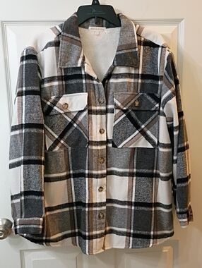 Eden & Olivia Neutral Plaid Sherpa-Lined Jacket - Black, Gray, Cream